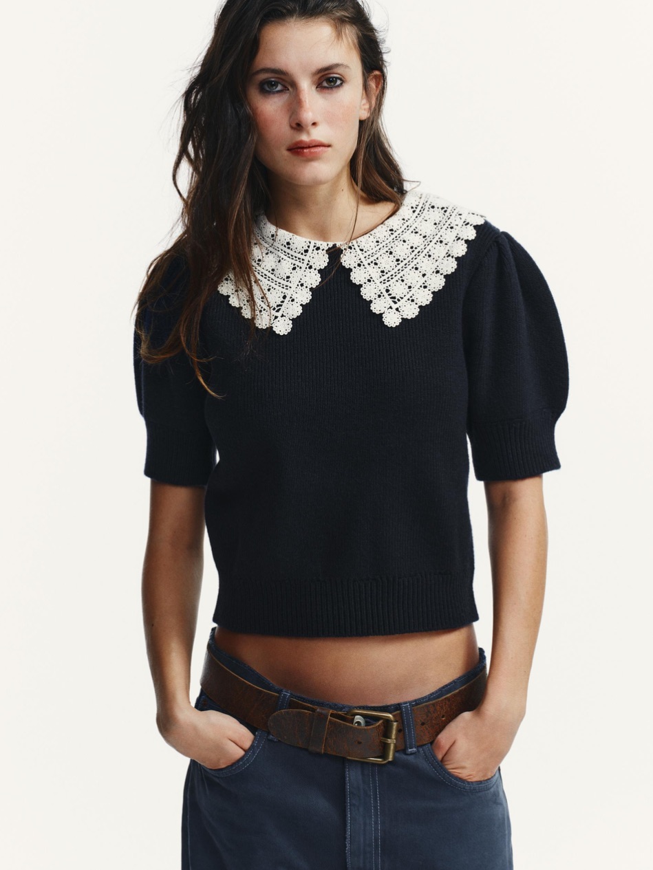 Zara Nwt Short Sleeve Crochet Knit Jumper 2142/220